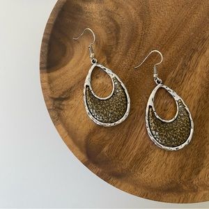Bronze Silver Teardrop Hoop Earrings